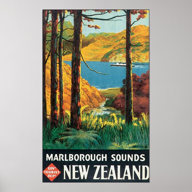 Marlborough Sounds, New Zealand Travel Poster (Vorne)