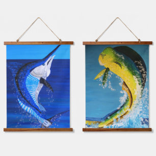 Marlin & Delphin Wandteppich Mit Holzrahmen