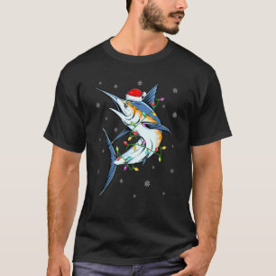 Marlin Fisch Beleuchtung Rentier Hut Weißer Marlin T-Shirt