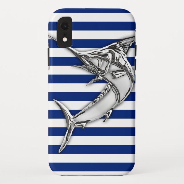 Marlin Fish Chrome auf nautischen Streifen Case-Mate iPhone Hülle (Rückseite)