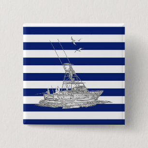 Marlin Fishing Chrome auf Navy Stripes Button