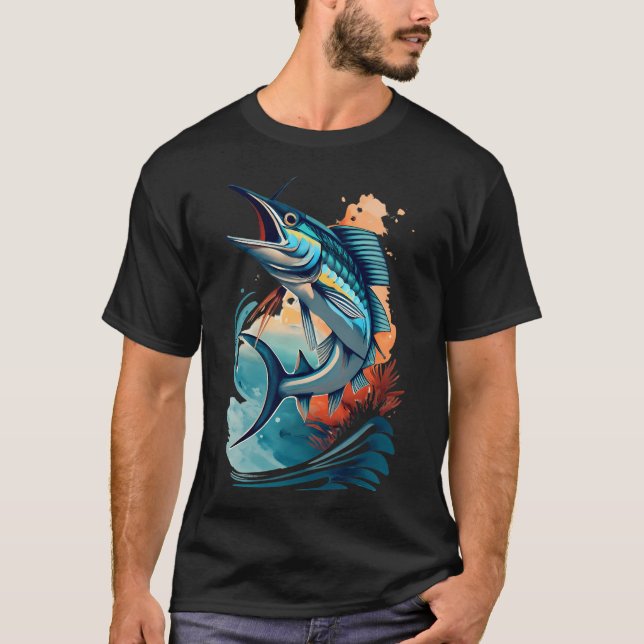 Marlin springt über Meereswellen T-Shirt (Vorderseite)