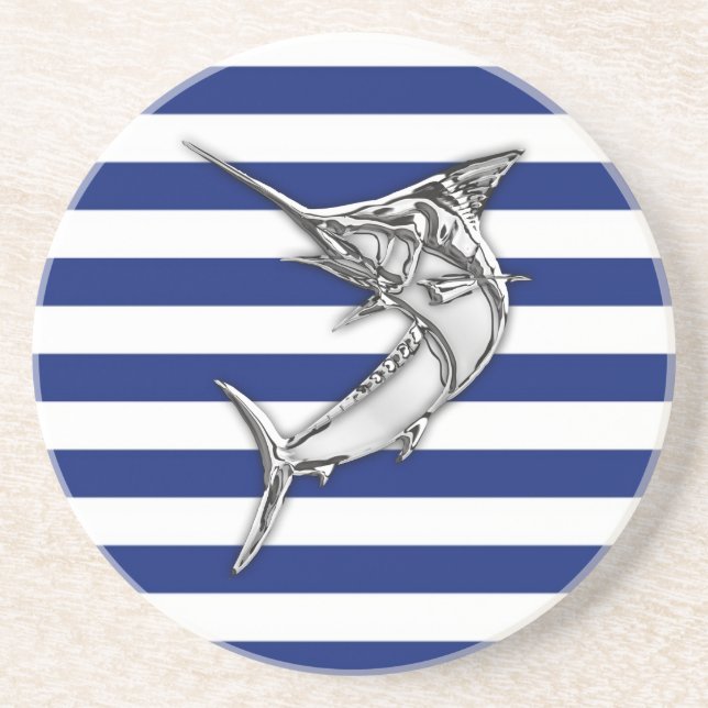 Marlin Swordfish auf blaue Streifen Getränkeuntersetzer (Vorne)