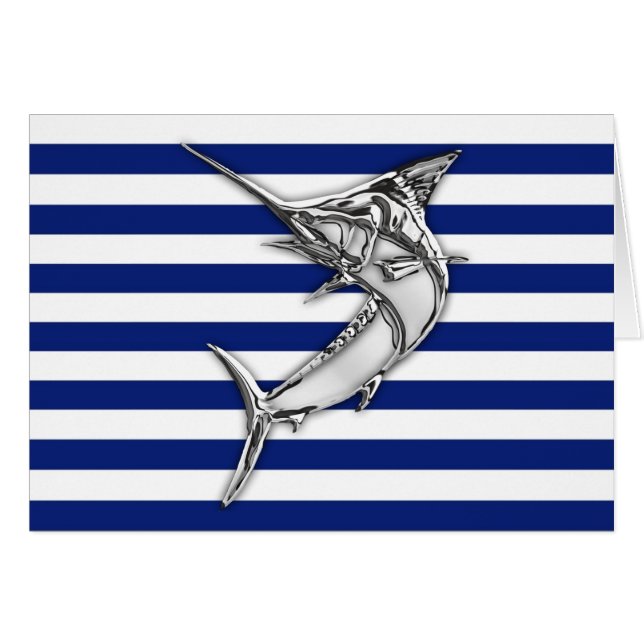 Marlin Swordfish Chrome Style auf nautischen Strei (Vorderseite (Horizontal))