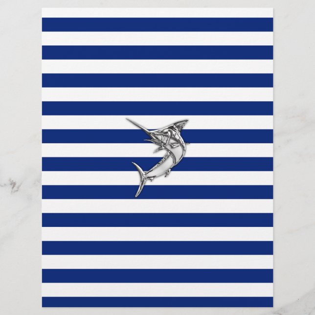Marlin Swordfish Chrome Style auf nautischen Strei (Vorderseite)