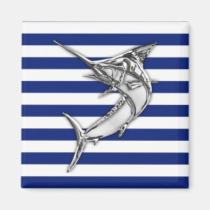 Marlin Swordfish Chrome Style auf nautischen Strei Magnet