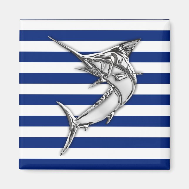 Marlin Swordfish Chrome Style auf nautischen Strei Magnet (Vorne)