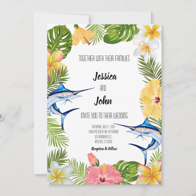 Marlin Tropical Wedding Einladung (Vorderseite)