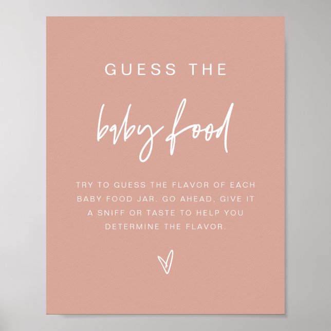 MARLO Blush Pink Boho Raten Sie das Baby Food Game Poster (Vorne)