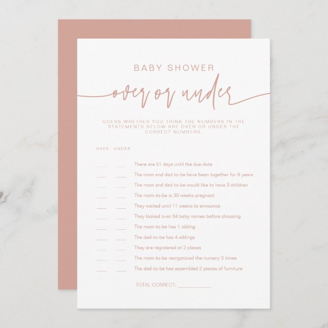 MARLO Boho Blush Pink unter dem Baby Showspiel Einladung (Vorne/Hinten)