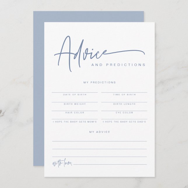 MARLO Boho Dusty Blue Baby Advice & Predictions Einladung (Vorne/Hinten)