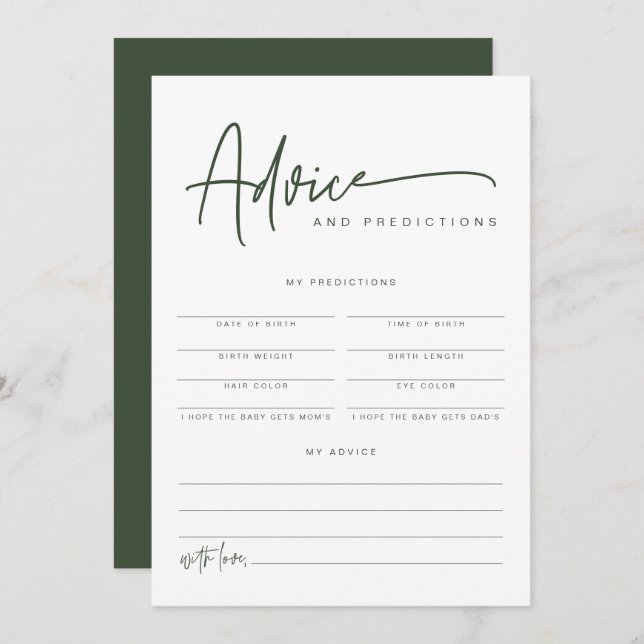 MARLO Boho Forest Green Baby Advice & Predictions Einladung (Vorne/Hinten)