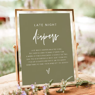 MARLO Boho Olive Green Spate Night Diapers Game Poster