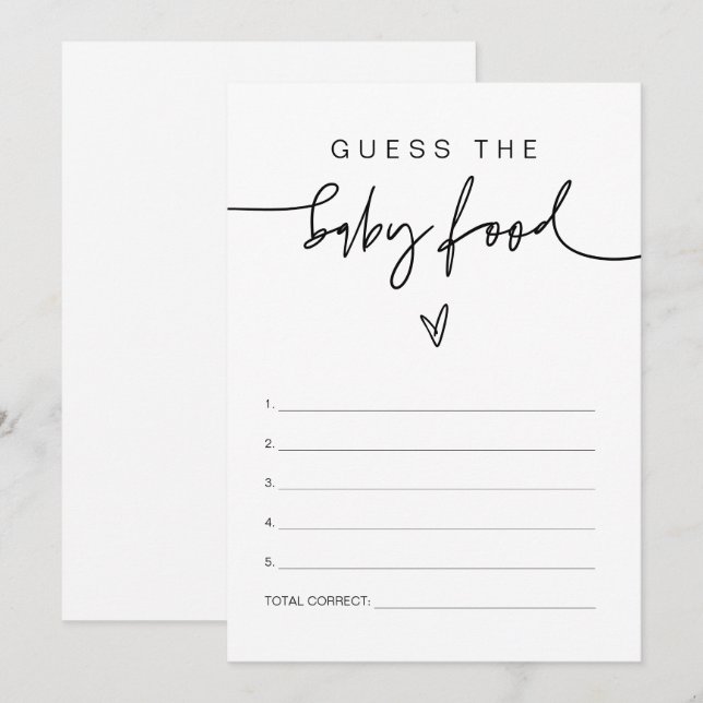 MARLO Bold Contemporary Guess The Baby Food Game Einladung (Vorne/Hinten)