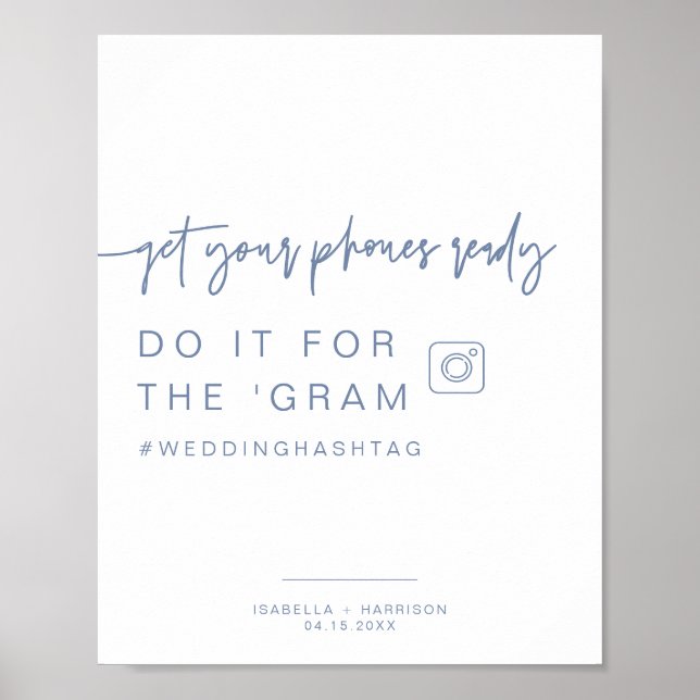 MARLO Dusty Blue Instagram Hashtag Wedding Sign Poster (Vorne)