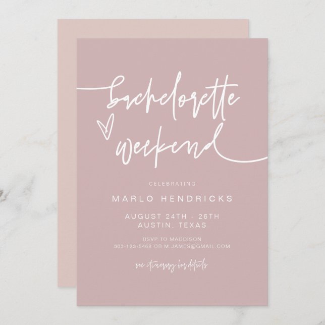 MARLO Dusty Rose Bachelorette Einladung (Vorne/Hinten)
