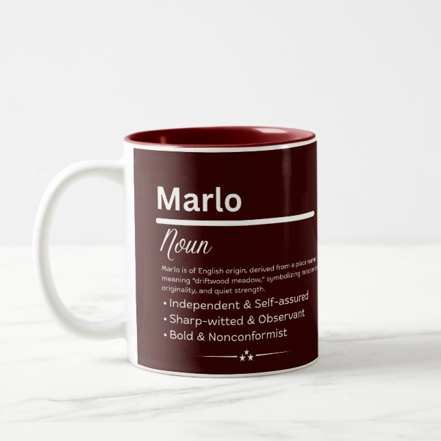 Marlo, Girl Personalized Name Definition Mug Zweifarbige Tasse (Links)