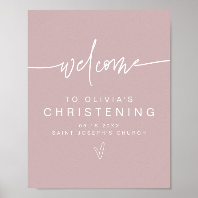 MARLO Modern Boho Dusty Rose Christening Willkomme Poster (Vorne)