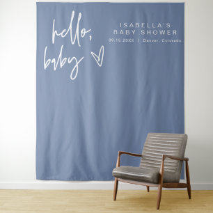 MARLO Modern Boho Hello Baby Blue Baby Dusche Wandteppich