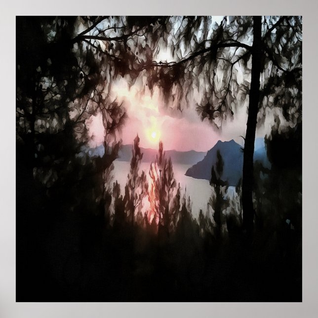Marmaris Sunset Gerahmt von Palmen Bäumen Landscha Poster (Vorne)