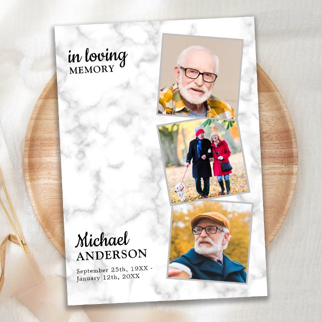 Marmor 3 Fotos Gedenkfeier Einladung (Von Creator hochgeladen)