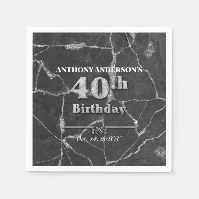 Marmor 40. Geburtstags-Party Serviette (Vorderseite)
