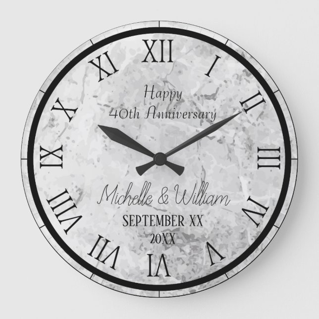 Marmor 40. Hochzeitstag Personalisiert Große Wanduhr (Vorderseite)