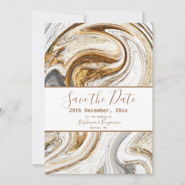 Marmor Abstrakt Brown White Gray Modernes Elegante Save The Date (Vorderseite)