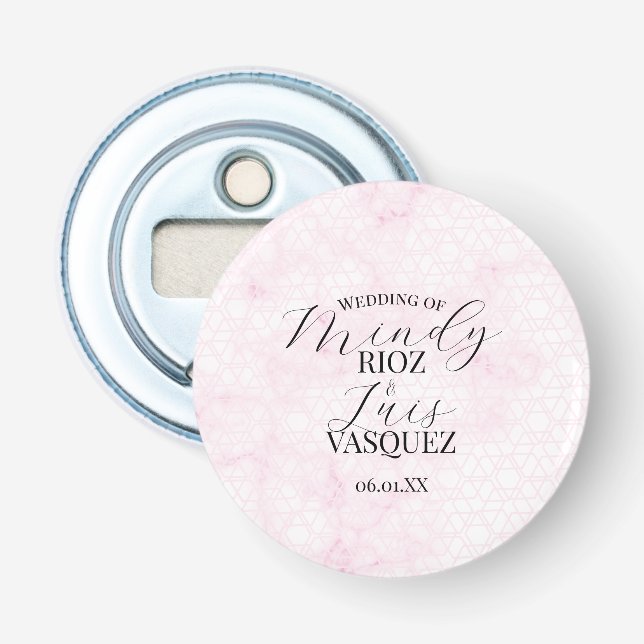 Marmor-Abstrakt-Rosa-Hochzeitsskript Schwarz Flaschenöffner (Vorderseite)