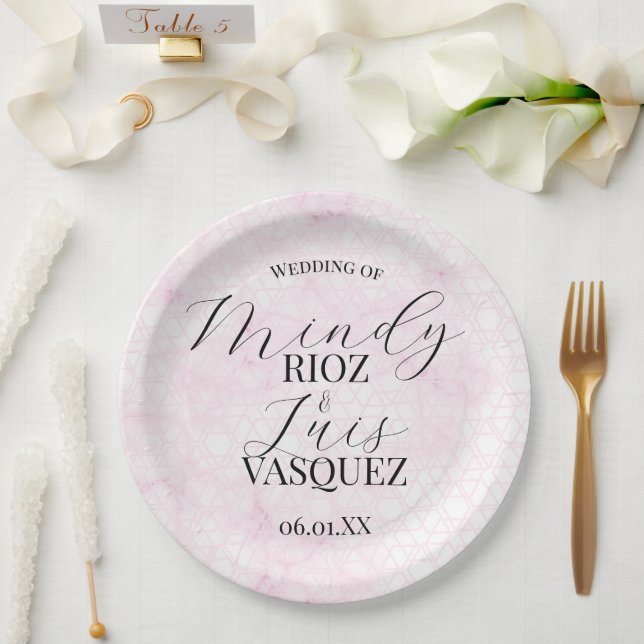 Marmor Abstrakt Rosa Hochzeitsskript Schwarz Pappteller (Hochzeit)