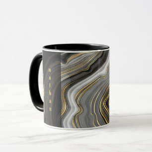 Marmor Agate Black und Gold Personalisiert Tasse