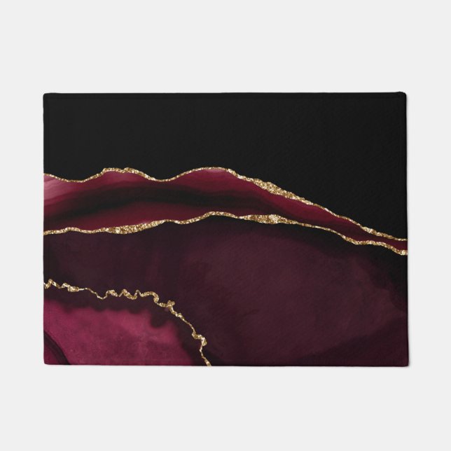 Marmor Agate Chic Black Lila Gold Glitzer Fußmatte (Vorderseite)