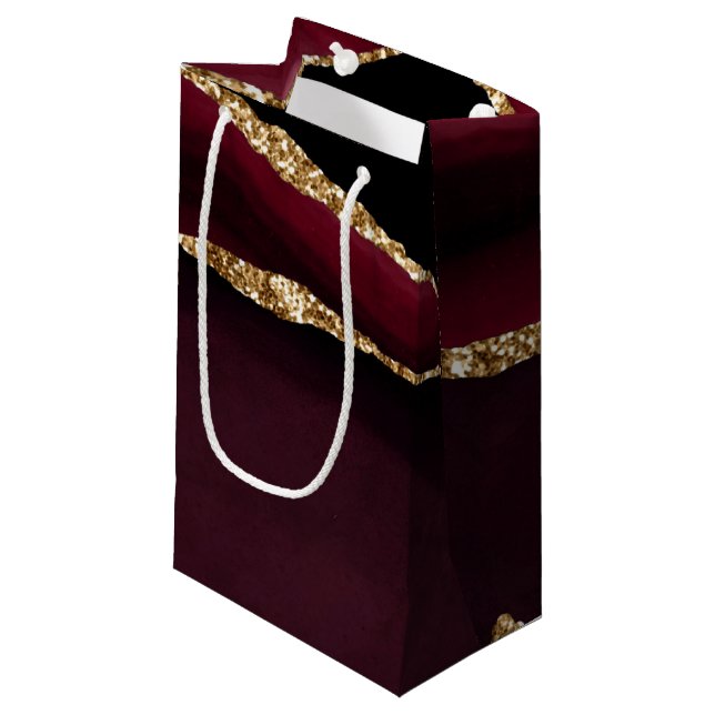 Marmor Agate Chic Black Lila Gold Glitzer Kleine Geschenktüte (Vorderseite Schrägansicht)