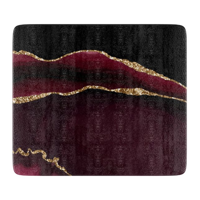 Marmor Agate Chic Black Lila Gold Glitzer Schneidebrett (Vorderseite)