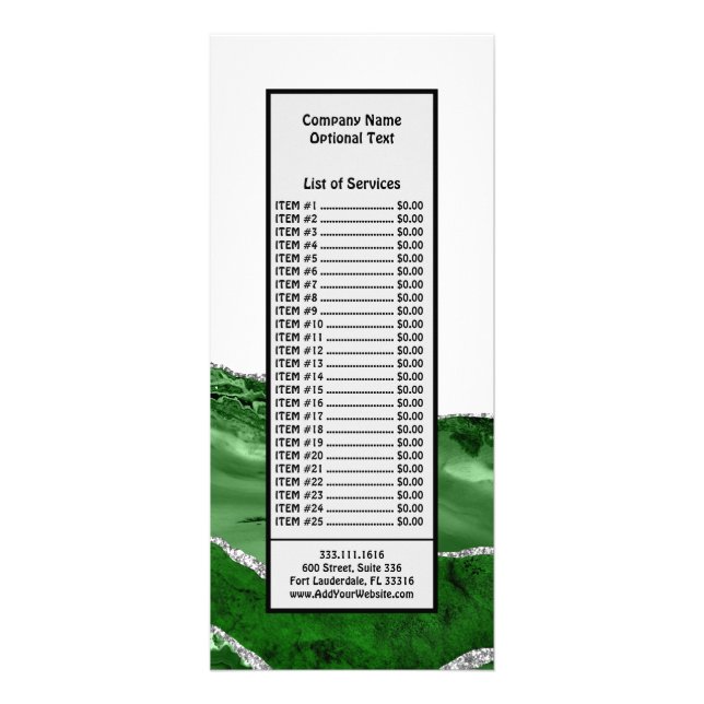 Marmor Agate Glamour Emerald Green Silver Werbekarte (Vorne)