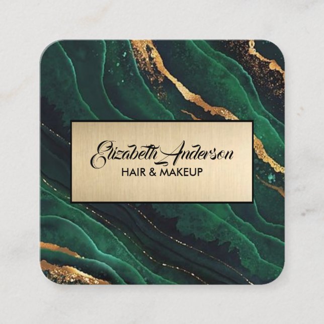 Marmor Agate Modern: Marmorplatte für den grünen u Quadratische Visitenkarte (Vorderseite)
