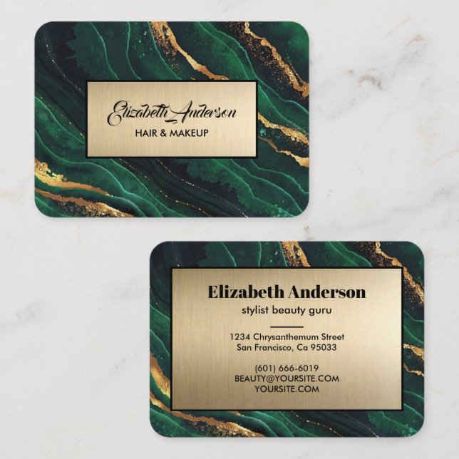 Marmor Agate Modern: Marmorplatte für den grünen u Visitenkarte (Vorne/Hinten)