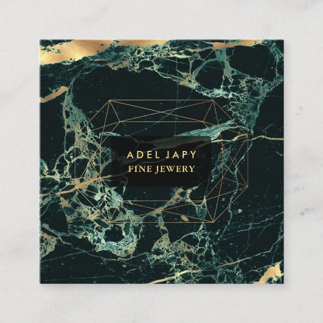 Marmor Aquamarin Green+Imitate Gold Gemstone Facet Quadratische Visitenkarte (Vorderseite)