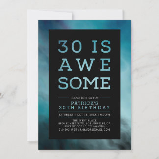 Marmor Aquamarin Moderne Typografie 30. Geburtstag Einladung