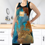 Marmor Aquarell Türkis Goldsalon Monogramm Schürze<br><div class="desc">Hier ist eine wunderbare Möglichkeit, sich Ihren Make-up-, Haar-Stylist-, Nagel- oder Schönheitskunden zu präsentieren. Steigen Sie ein in Ihre Professionalität, wenn Sie diese elegante, raffinierte, einfache und moderne Schürze tragen. Ein funkelnd, Imitat goldfarbenes Quadrat mit einem Schriftzeichen-Monogramm überlagert einen reichen, goldfarbenen, türkisblauen und gelborangen Aquarellhintergrund. Personalisieren Sie Ihre Auswahl mit...</div>