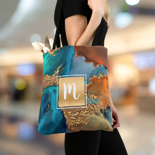 Marmor Aquarellfarben, monogramm, goldtürkis und o