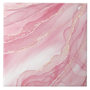 Marmor aus Aquarellfarben Rosa und Gold Glitzer Fliese