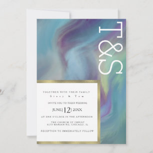 Marmor Blau Lila Waschtypografie Hochzeit Einladung