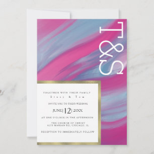 Marmor Blau Rosa Waschtypografie Hochzeit Einladung