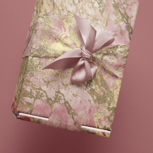Marmor Champaigne Gold Peony Pink Metal Strokes Geschenkpapier