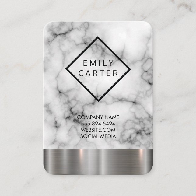 Marmor Diamond Border Silver Metallic Trimm Visitenkarte (Vorderseite)