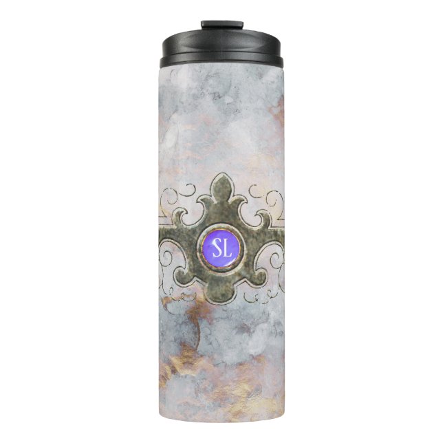 Marmor-Edelstein-Monogramm Thermosbecher (Vorderseite)