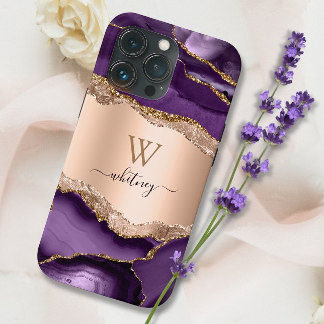 Marmor Elegant Liquid Ink Rose Gold Lila Agate Case-Mate iPhone Hülle (Von Creator hochgeladen)