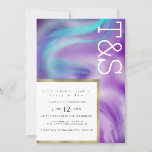 Marmor Fette Mint Purpur Blau Typografie Hochzeit Einladung