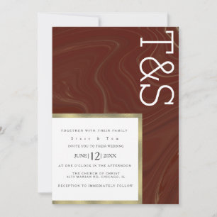 Marmor Flüssig Burgunder Gold-Typografie Hochzeit Einladung